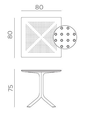 Стол пластиковый обеденный, Clip 80, 800х800х750 мм,  антрацит
